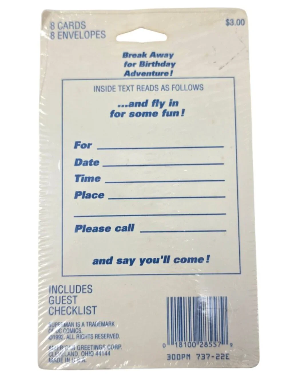 Vtg 1992 Sealed American Greetings Superman Birthday Cards Party Invitations